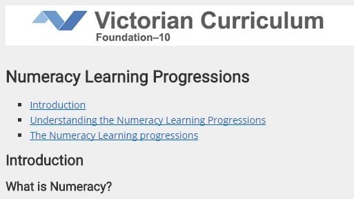 Numeracy Learning Progressions